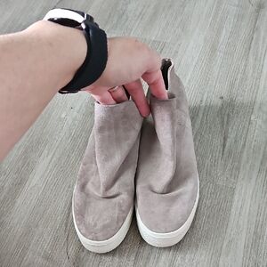 Steve Madden Taupe Suede Slip-On Platform Sneakers